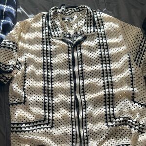 Fashion Nova Black and Cream Geometric Shirt